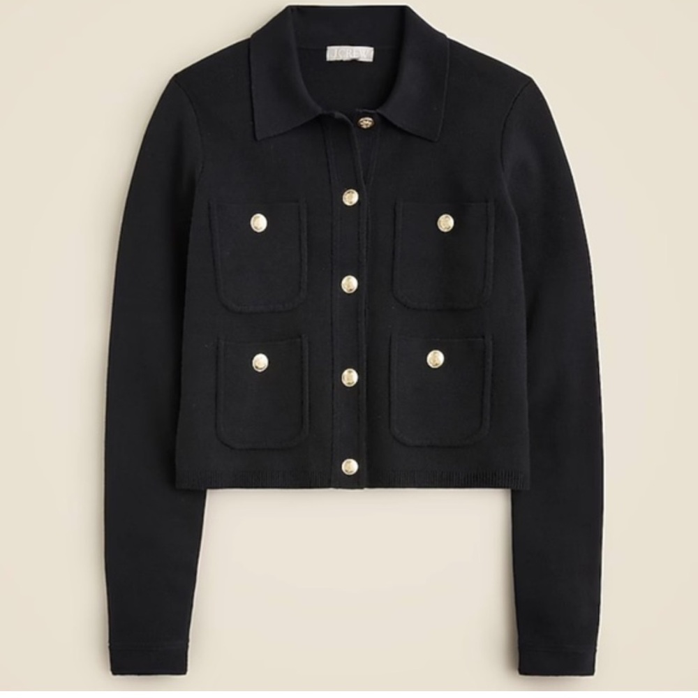 NWT J.Crew Patch-pocket sweater lady jacket Black Size Large